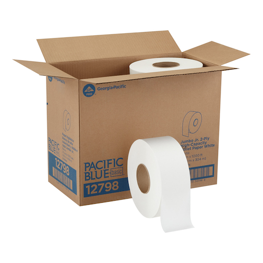 PACIFIC BLUE BASIC® JUMBO JR. 2-PLY HIGH-CAPACITY TOILET PAPER, WHITE, 8 ROLLS PER CASE